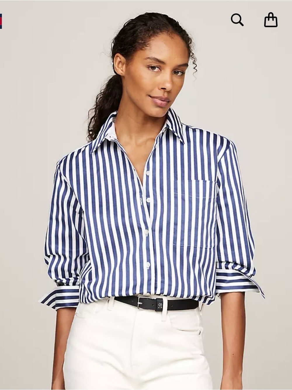 Tommy Hilfiger Blue and White Vertical Stripe Button-Down Shirt